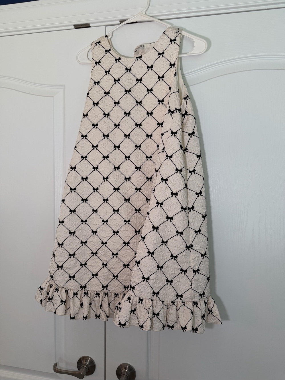 NWT Women’s Cream Textured Bow-Grid Sleeveless Dress